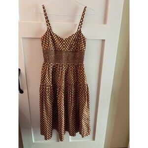 J.Crew Brown Polka Dot Smocked Waist Dress Size 8 Sleeveless Midi Sundress
